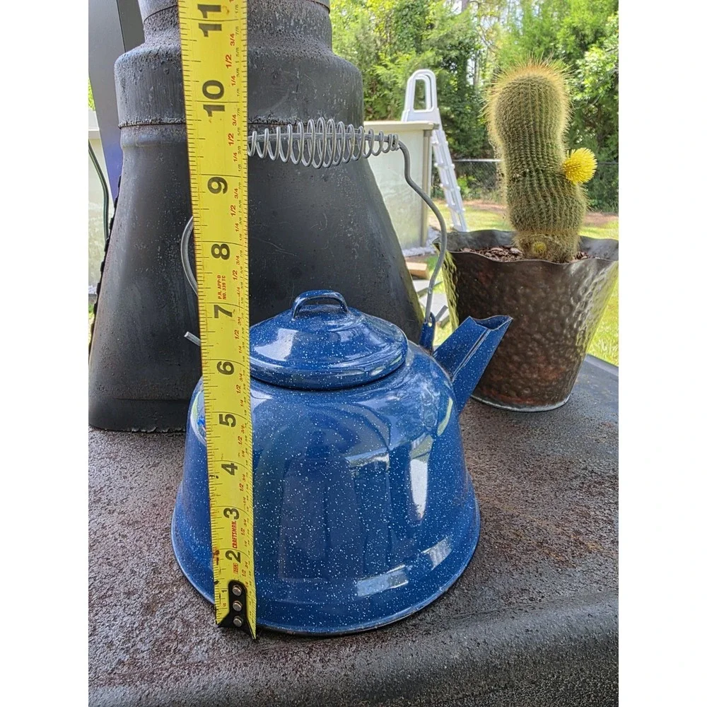 VTG Blue Speckled Enamelware Coffee Tea Pot Kettle 7